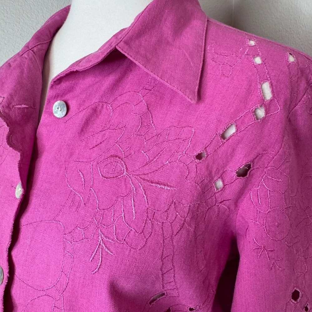 SUSAN GRAVER Cutout Embroidered Top &‎ Matching Tank Set MED Pink Linen Blend